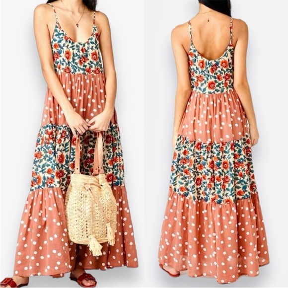 Anthropologie Dresses & Skirts - Anthropologie Roller Rabbit Dakota Floral Polka Dot Tiered Maxi Dress Size XL